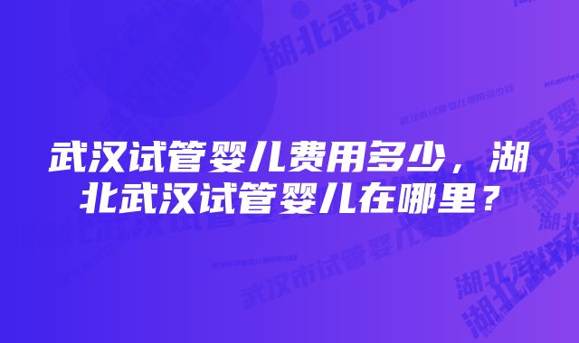 武汉试管婴儿费用多少，湖北武汉试管婴儿在哪里？