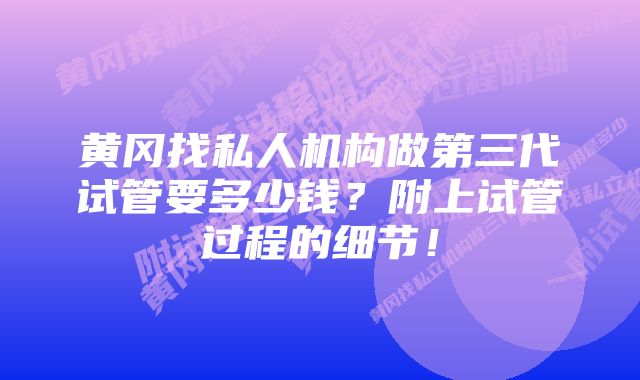 黄冈找私人机构做第三代试管要多少钱？附上试管过程的细节！