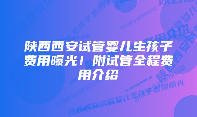 陕西西安试管婴儿生孩子费用曝光！附试管全程费用介绍