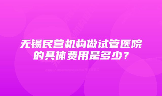 无锡民营机构做试管医院的具体费用是多少？