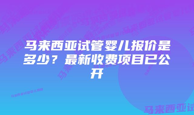 马来西亚试管婴儿报价是多少？最新收费项目已公开