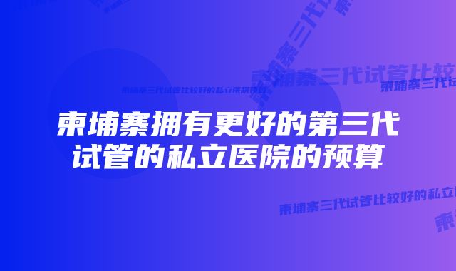 柬埔寨拥有更好的第三代试管的私立医院的预算