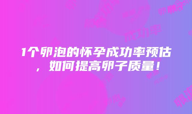 1个卵泡的怀孕成功率预估，如何提高卵子质量！