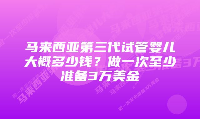 马来西亚第三代试管婴儿大概多少钱？做一次至少准备3万美金