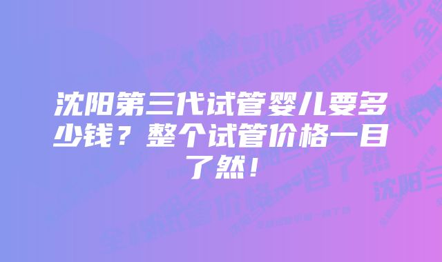 沈阳第三代试管婴儿要多少钱？整个试管价格一目了然！