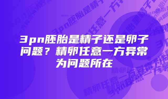 3pn胚胎是精子还是卵子问题？精卵任意一方异常为问题所在