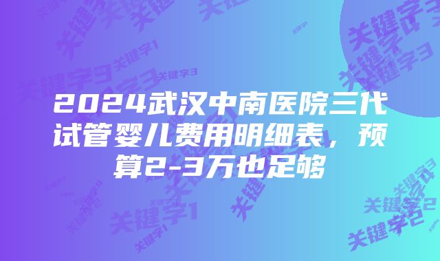 2024武汉中南医院三代试管婴儿费用明细表，预算2-3万也足够