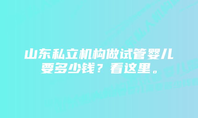 山东私立机构做试管婴儿要多少钱？看这里。