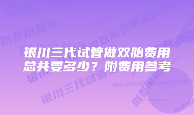 银川三代试管做双胎费用总共要多少？附费用参考