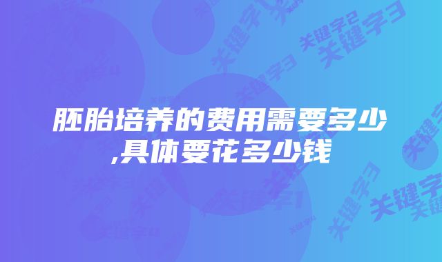 胚胎培养的费用需要多少,具体要花多少钱