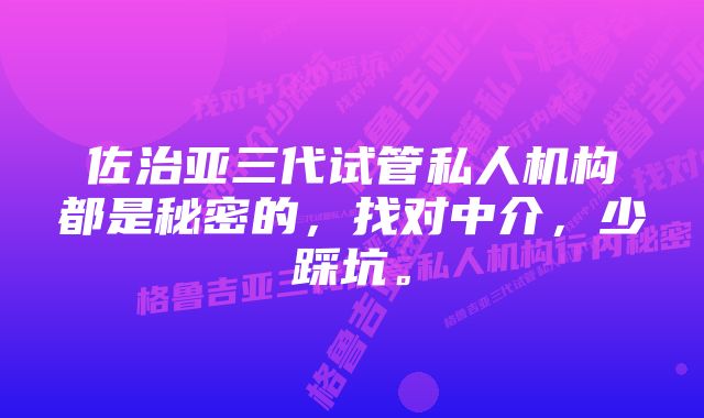 佐治亚三代试管私人机构都是秘密的，找对中介，少踩坑。