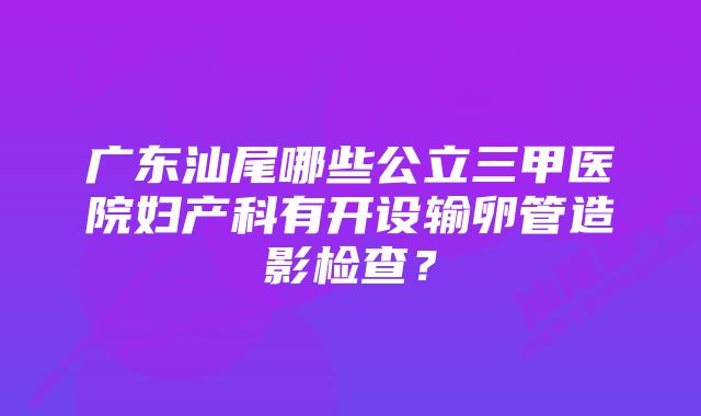 广东汕尾哪些公立三甲医院妇产科有开设输卵管造影检查？