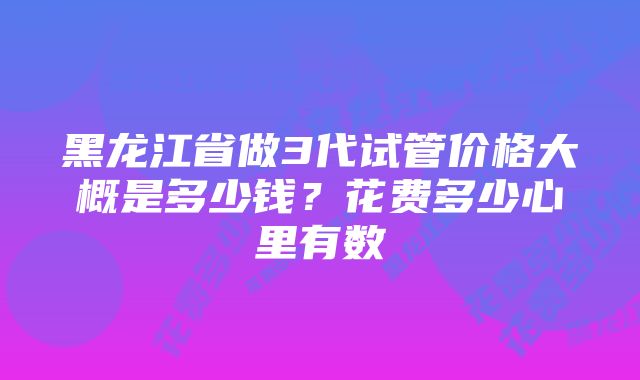 黑龙江省做3代试管价格大概是多少钱？花费多少心里有数