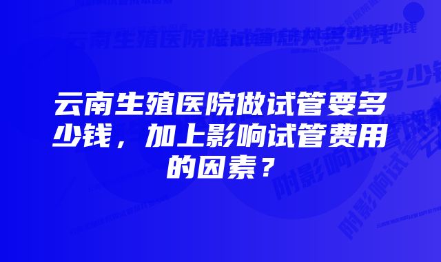 云南生殖医院做试管要多少钱，加上影响试管费用的因素？