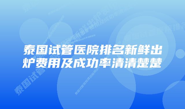 泰国试管医院排名新鲜出炉费用及成功率清清楚楚