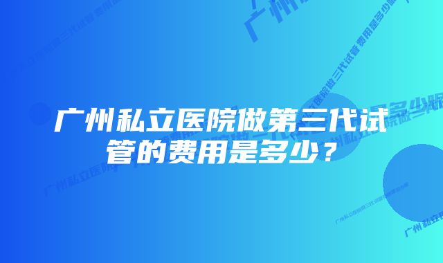 广州私立医院做第三代试管的费用是多少？