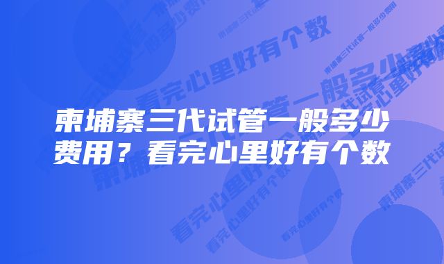 柬埔寨三代试管一般多少费用？看完心里好有个数