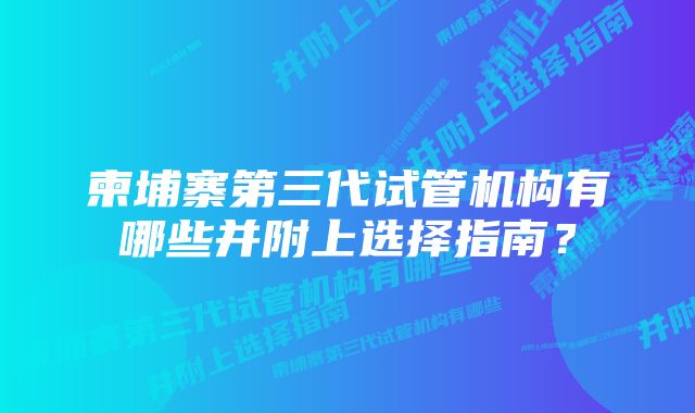 柬埔寨第三代试管机构有哪些并附上选择指南？