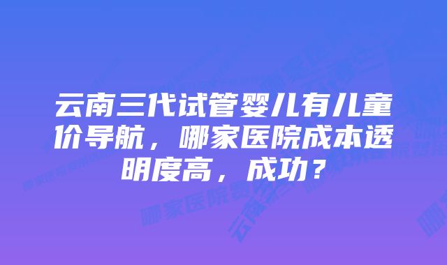 云南三代试管婴儿有儿童价导航，哪家医院成本透明度高，成功？