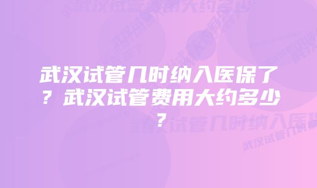 武汉试管几时纳入医保了？武汉试管费用大约多少？