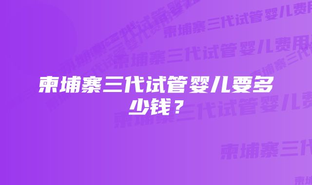 柬埔寨三代试管婴儿要多少钱？