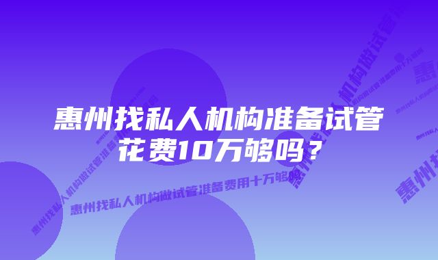 惠州找私人机构准备试管花费10万够吗？