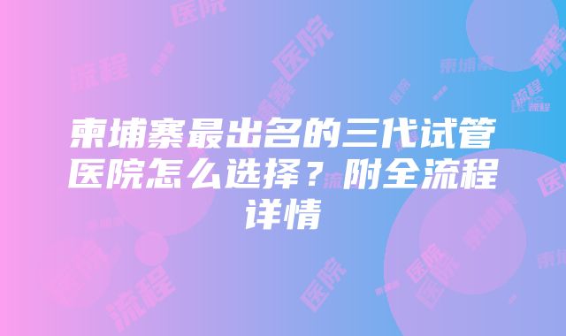 柬埔寨最出名的三代试管医院怎么选择？附全流程详情