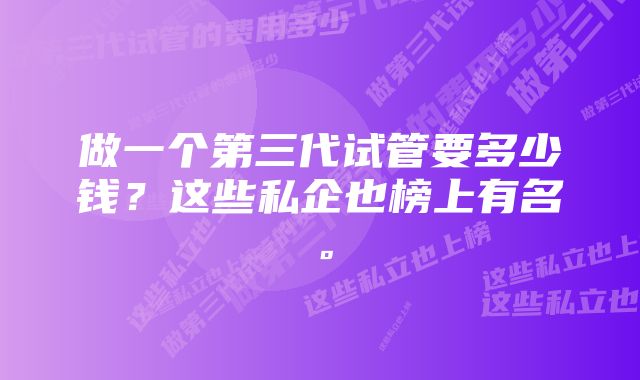 做一个第三代试管要多少钱？这些私企也榜上有名。