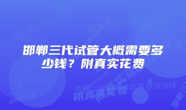 邯郸三代试管大概需要多少钱？附真实花费