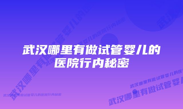 武汉哪里有做试管婴儿的医院行内秘密