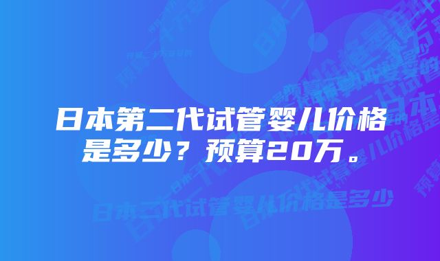 日本第二代试管婴儿价格是多少？预算20万。