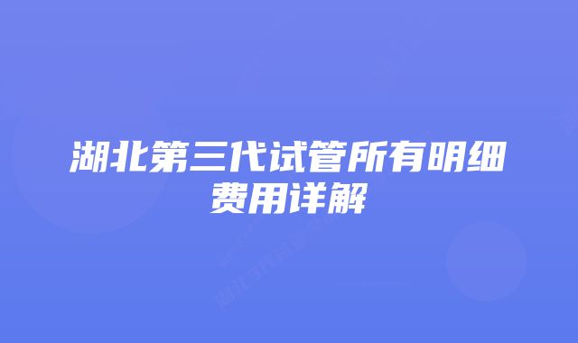 湖北第三代试管所有明细费用详解