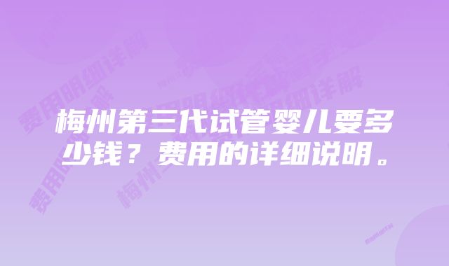 梅州第三代试管婴儿要多少钱？费用的详细说明。