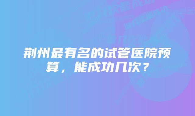 荆州最有名的试管医院预算，能成功几次？