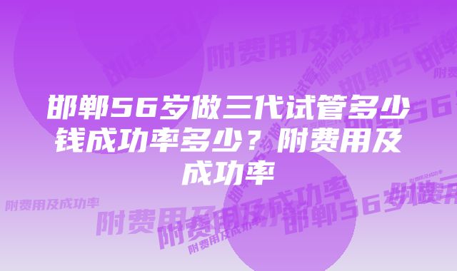 邯郸56岁做三代试管多少钱成功率多少？附费用及成功率