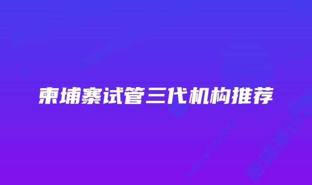 柬埔寨试管三代机构推荐