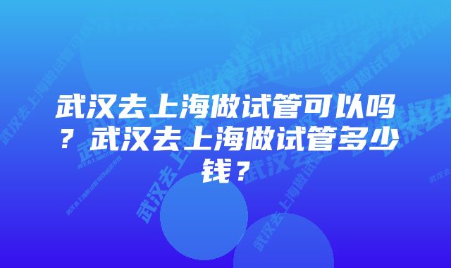 武汉去上海做试管可以吗？武汉去上海做试管多少钱？