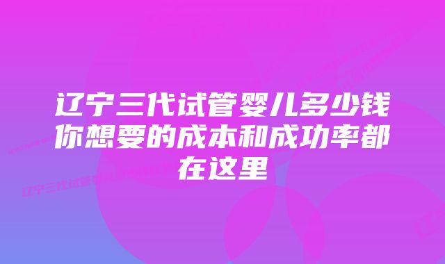 辽宁三代试管婴儿多少钱你想要的成本和成功率都在这里