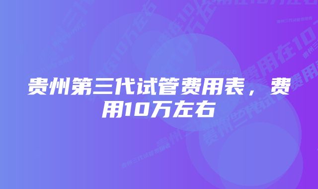 贵州第三代试管费用表，费用10万左右