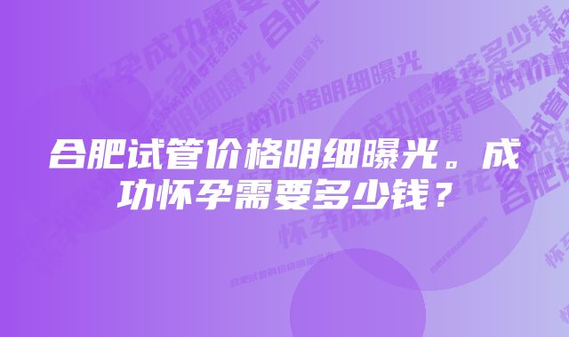 合肥试管价格明细曝光。成功怀孕需要多少钱？