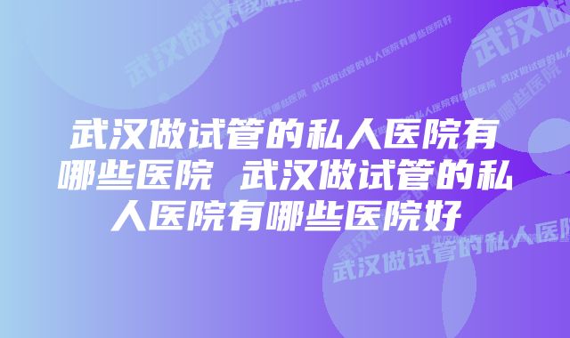 武汉做试管的私人医院有哪些医院 武汉做试管的私人医院有哪些医院好