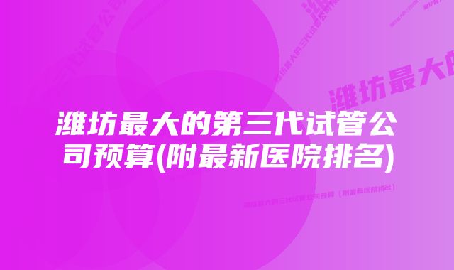 潍坊最大的第三代试管公司预算(附最新医院排名)