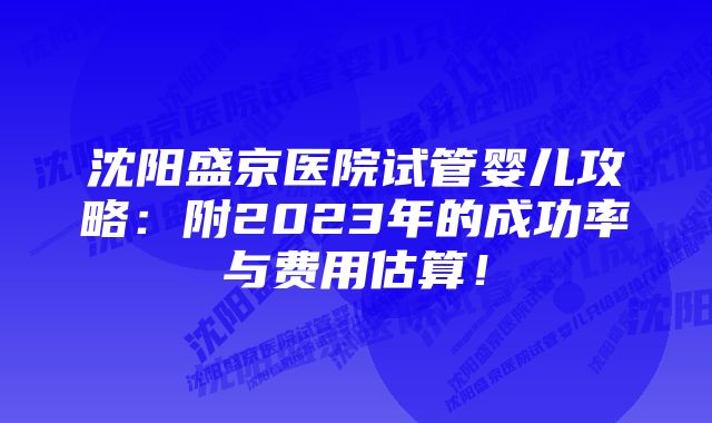 沈阳盛京医院试管婴儿攻略：附2023年的成功率与费用估算！