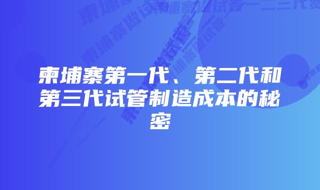 柬埔寨第一代、第二代和第三代试管制造成本的秘密