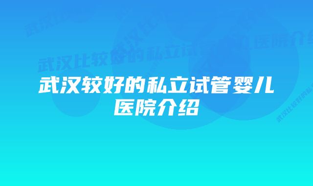 武汉较好的私立试管婴儿医院介绍