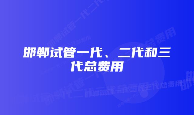 邯郸试管一代、二代和三代总费用