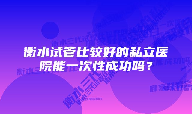 衡水试管比较好的私立医院能一次性成功吗？