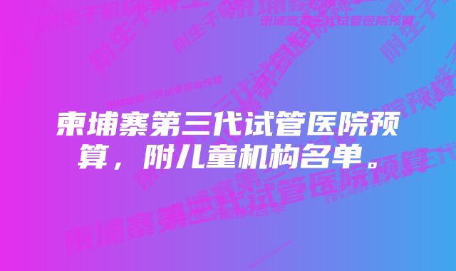 柬埔寨第三代试管医院预算，附儿童机构名单。