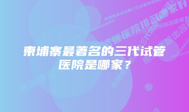 柬埔寨最著名的三代试管医院是哪家？