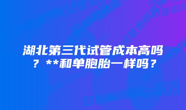 湖北第三代试管成本高吗？**和单胞胎一样吗？